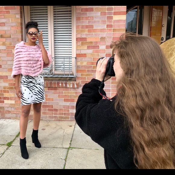 Redfish Designs Pink Rabbit Fur Poncho - One Size - Picture 4 of 5